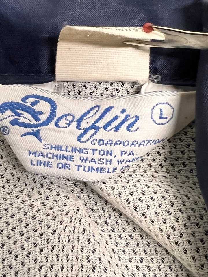 Jaqueta Dolfin Vintage Anos 80 90 Quebra-Vento Azul Vermelho Colorblock Fabricada nos EUA Tamanho G - Imagem 3 de 4