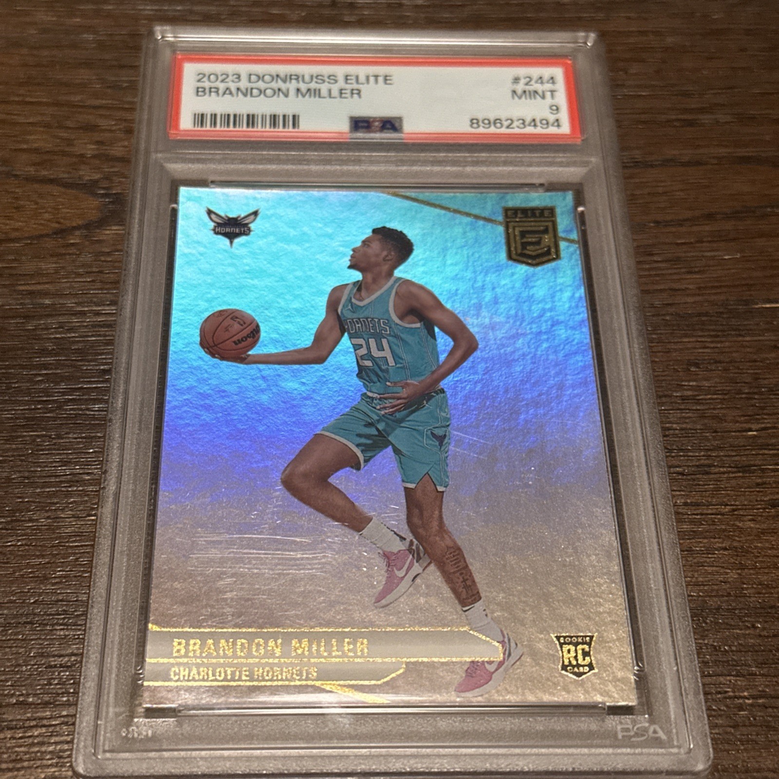 BRANDON MILLER 2023 PANINI DONRUSS ELITE ROOKIE RC #244 HORNETS PSA 9