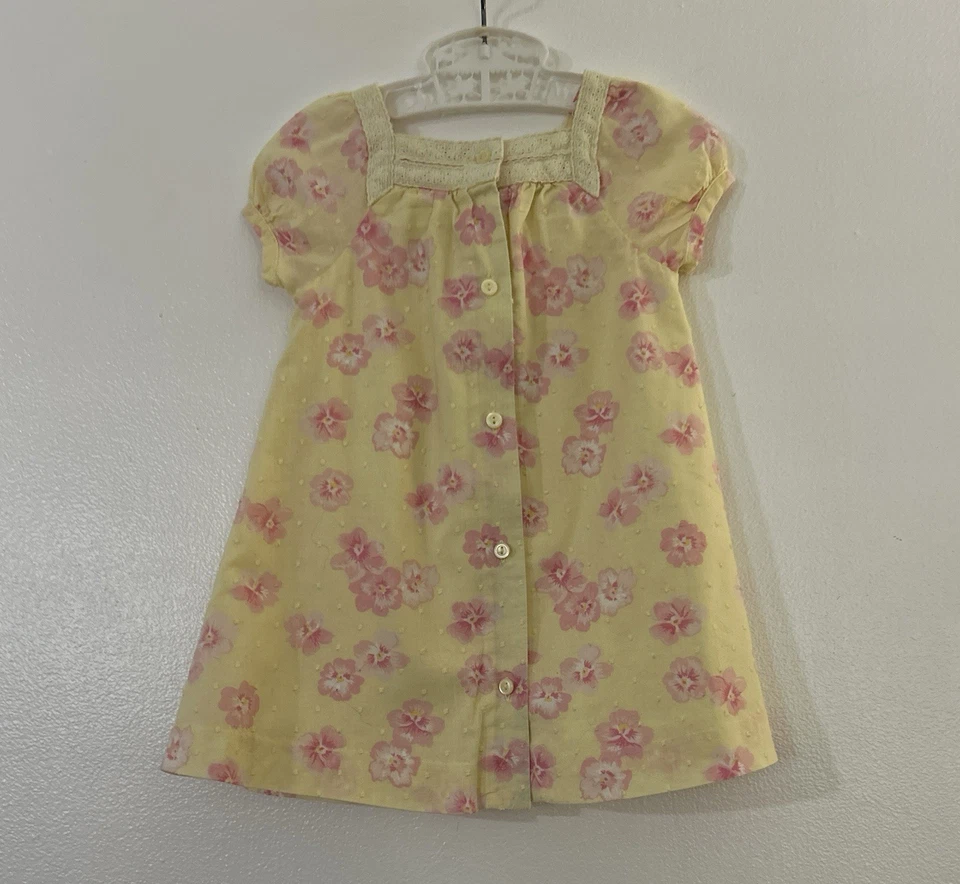 Vestido floral amarillo Jane and Jack bebé niña 6-12 meses manga abullonada Cottagecore Foto 4 de 4