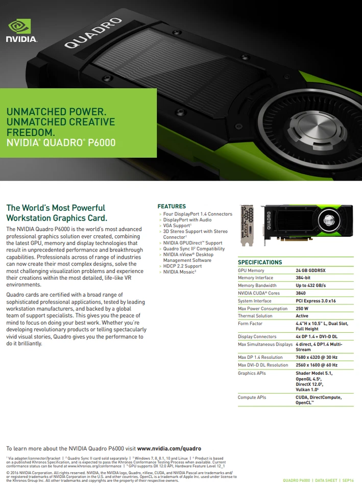 NVIDIA Quadro P6000 24GB GDDR5X VCQP6000-PB GPU Dell OEM 3840 CUDA PCIe 3.0 x16 - image 3 of 4