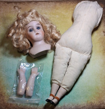 ANTIQUE 14" GERMAN BISQUE HEAD MARKED 16/0 CLOTH REPLACED BODY AND BISQUE ARMS
