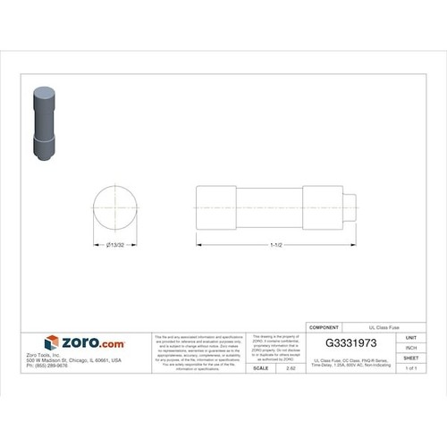 Eaton Bussmann Fnq-R-1-1/4 Cc Class, Time-Delay, 1.25A, 600V Ac, Non-Indicating - Picture 2 of 2