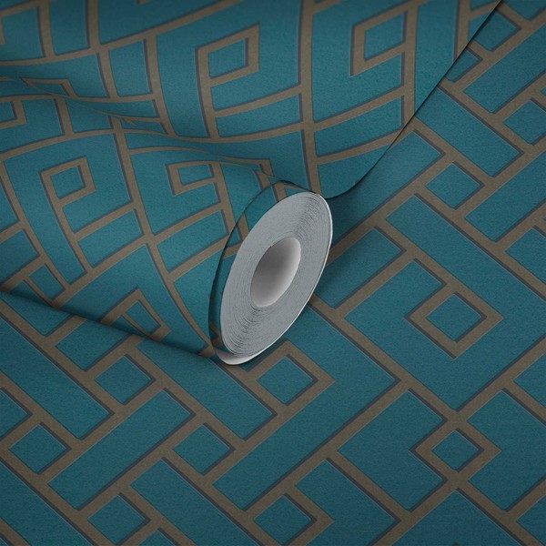 Design Tapete Petrol Von Michalsky Mit 3D Muster – GrüN, Metallic-image