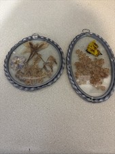 Vintage Dried Pressed Flowers Pewter Frame 2 Sun catchers By Lasting Impressions