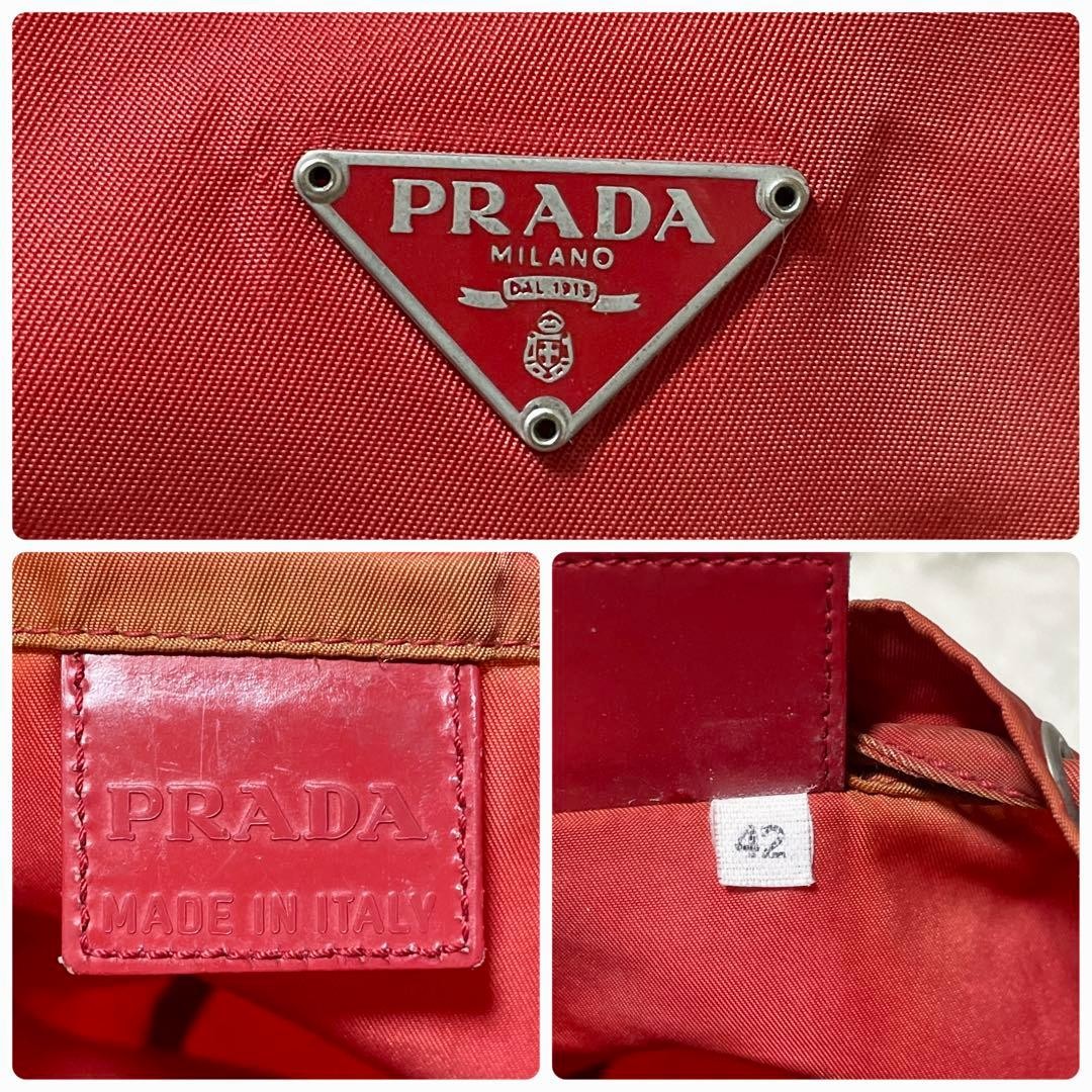 Good Condition PRADA Pouch Drawstring Nylon Red L… - image 9