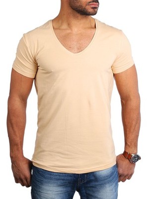 Herren basic T-Shirt Young & Rich extra tiefer V-Ausschnitt slimfit stretch 1315