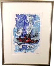 Farbsiebdruck Armin Mueller - Stahl " Volle Fahrt voraus " handsigniert GERAHMT