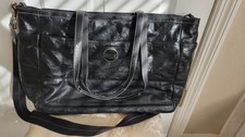Coach Black Leather Diaper Bag C Stitched Logos 20x12 inches Vintage Classic