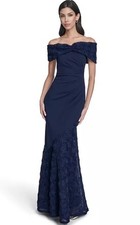 Eliza J Jersey;rosette Tulle Trim Gown,sz 10, New Without Tag, Navy