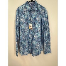 Robert Graham Button-Up Shirt Mens XL Paisley Floral Art Flip Cuff LS Cotton NEW