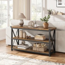 Tavolo consolle industriale 120cm, 3 ripiani in legno, perfetto per ingresso