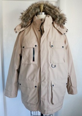 Lands' End Men's Down Heavy Warm Parka XL Tan Hood Coat Jacket Faux Fur NICE!!