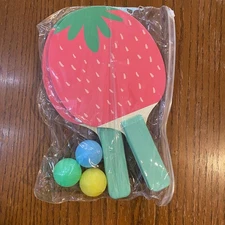 Strawberry Paddle Ball Game Set with 3 Balls – Kids Outdoor Toy Play