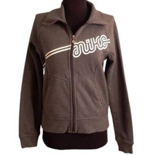 Nike Size M 8 10 Womens Jacket Fleece Full Zip Retro Logo Design Gray Track