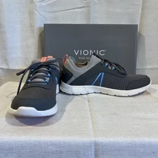 Vionic Walk Move Orthotic Mesh Sneakers Black Gray Blue SZ 8.5 New In Box