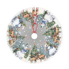 Snowman Reindeer Snowflake Christmas Tree Skirt 30" Tree Mat for Party Decora...