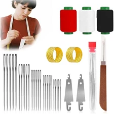 34PC Big Eye Steel Needles Set -Sturdy & Durable- Easy-Thread Big Eye Hand Need~