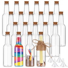 20 Pcs 5.6oz Plastic Sand Art Bottles, Cork Stoppers, Clear, Funnels, DIY Craft