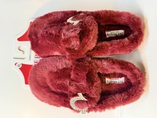 True Religion Burgundy Fuzzy Slippers Diamond Detail XL Women's