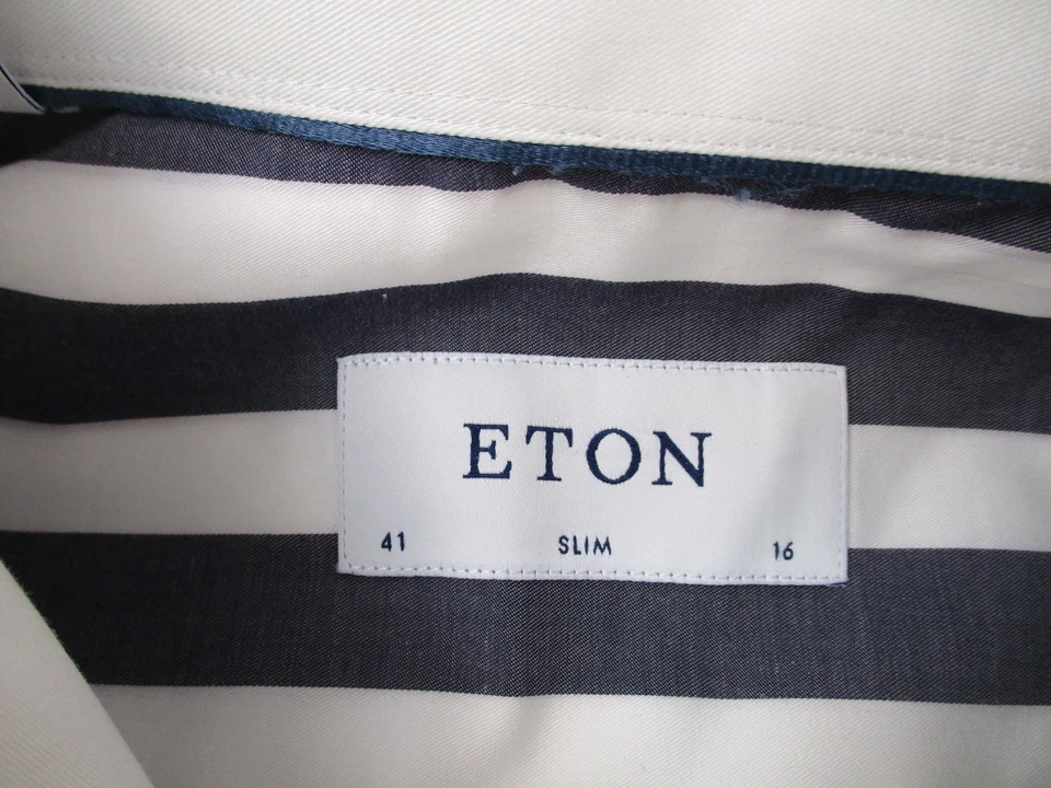 Eton Dress Shirt Mens Size 16 41 Black Stripes Long Sleeve Formal Slim Fit - Image 4 of 4