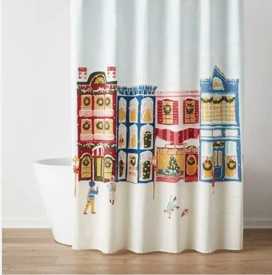 Threshold Shower Curtain Winter City Scene Christmas Holiday Snow 72'' X 72'' NEW