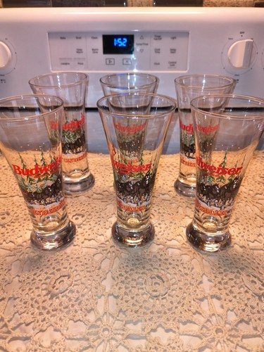 Vtg 1989 Budweiser Clydesdale Horse Pilsner Beer Glass Set 6 Excellent Condition