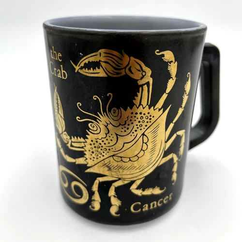 VTG 70s Cancer Zodiac Federal Glass Black & Gold Astrology Coffee Mug The Crab