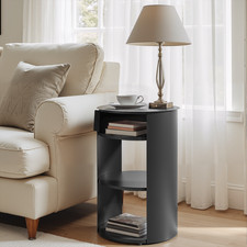 Indoor 3-tier Metal Round Side Table With Sliding Door Cabinet Matte Black