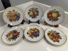 Set of 6 Mitterteich Bavaria Germany 7.5" Plates Fruit Pattern Gold Trim