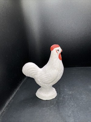 VTG Primitive French Country Chalk Plaster White Chicken  Red Comb 5   Figurine