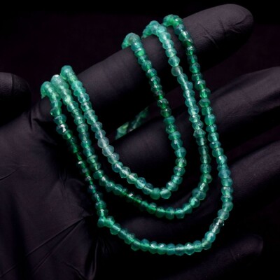 Schöne Halskette 3 Strang toller Schliff grüner Onyx 168,00 kt Perlen VK 41 E665