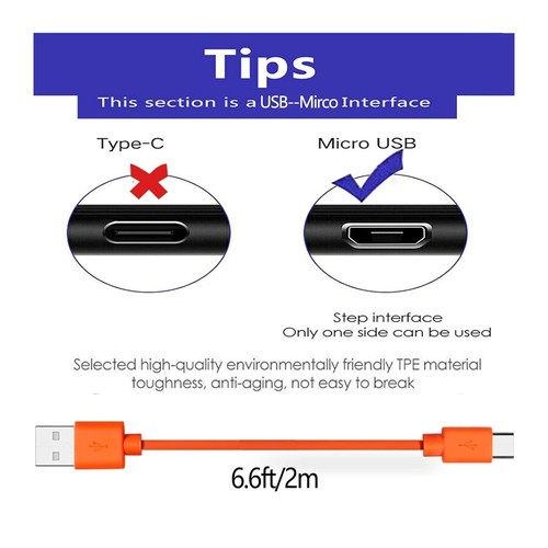 Fast Charging Replacement Cable 3.3ft for Ring Doorbell Pro/Plus Camera Orange - Picture 4 of 5