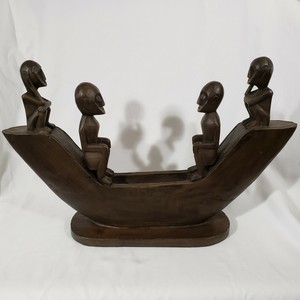 Vintage-Large-Tribal-African-Hand-Carved-Wooden-Boat-26-034-wide-and-16-034-tall