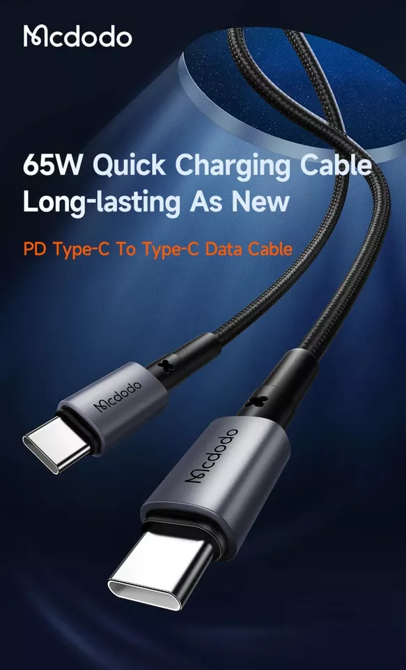 Mcdodo USB C to USB C Fast Charger Cable Braided 65W 3.25A Charging 1m 1.5m - Image 2 of 4