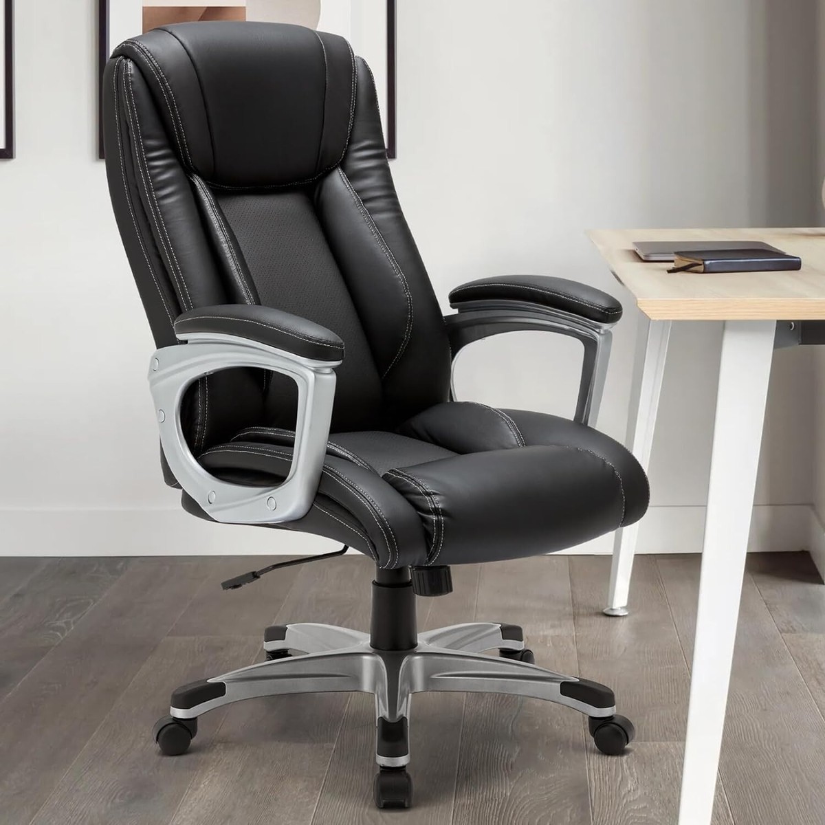 High Back Office Chair PU Leather Ergonomic Adjustable Executive Office  Chair
