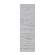 2'6"x8' White Plain Modern Striae Design Hand Loomed Soft Wool Runner Rug R91178