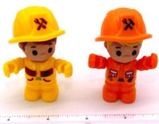 Lot 2 Construction Worker Figure Toy Little Figurine Yellow Orange People