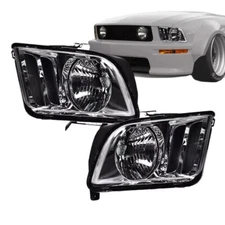Fit For 2005-2009 Ford Mustang Chrome CLear Headlights Head Lights Lamps Pair