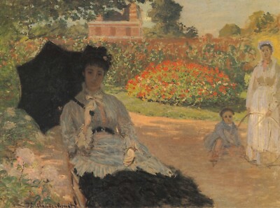 Camille in the garden with Jean and his nanny by Monet Giclee Repro on Canvas
