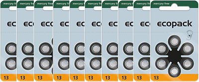 60 x Varta Ecopack Gr. 13 Hörgerätebatterien 10 x 6er Blister Farbe Orange PR 48