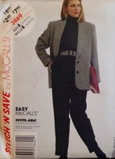 McCall's Sewing Pattern 3869 Misses Lined Jacket Pull-On Pants Size 16-20 VTG UC