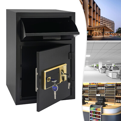 Drop Box for Money & Mail Drop Slot Safe Cash Depository Safe Black With Keys US