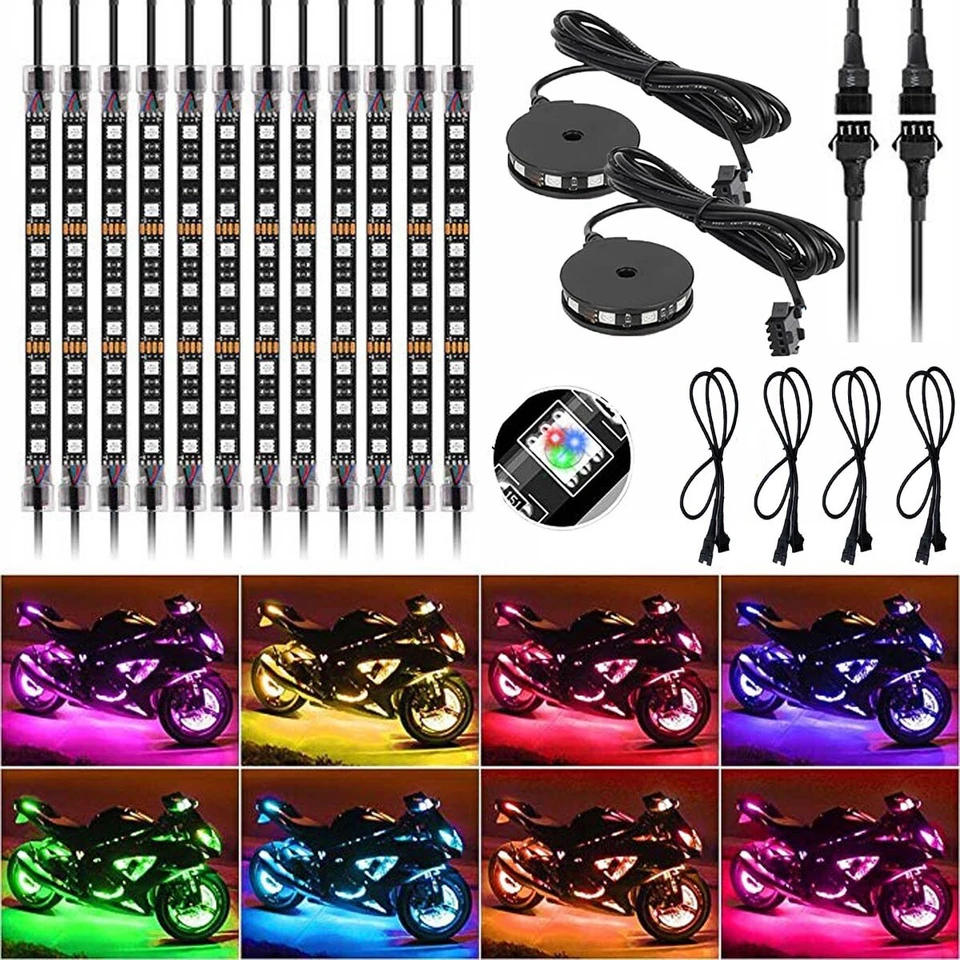 14X Tira de Luz LED Smart Color Bluetooth Motocicleta Acento Brillante Neón Rueda Pod Foto 2 de 4