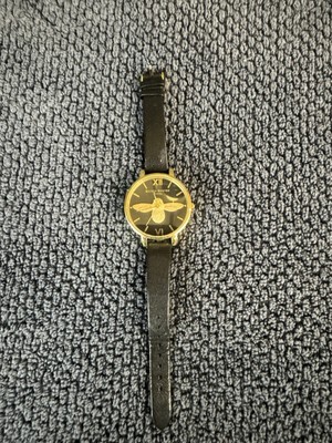 Olivia Burton London Gold Multifunction Watch Black Leather Strap, Needs Battery Signature 28mm Bee Ultra Slim Gold & Black Leather Strap  main image 3