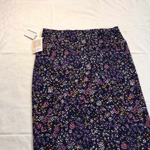 Navy w Pink Purple Yellow Textured Knit Skirt LuLaRoe Cassie Size XL Pencil - Picture 4 of 11