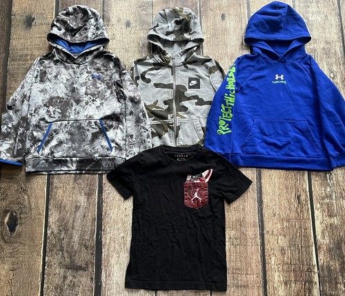 NIKE UNDER ARMOUR JORDAN HOODIE LOT OF 4 TEE CAMO BLUE BOYS SMALL EXCELLENT
