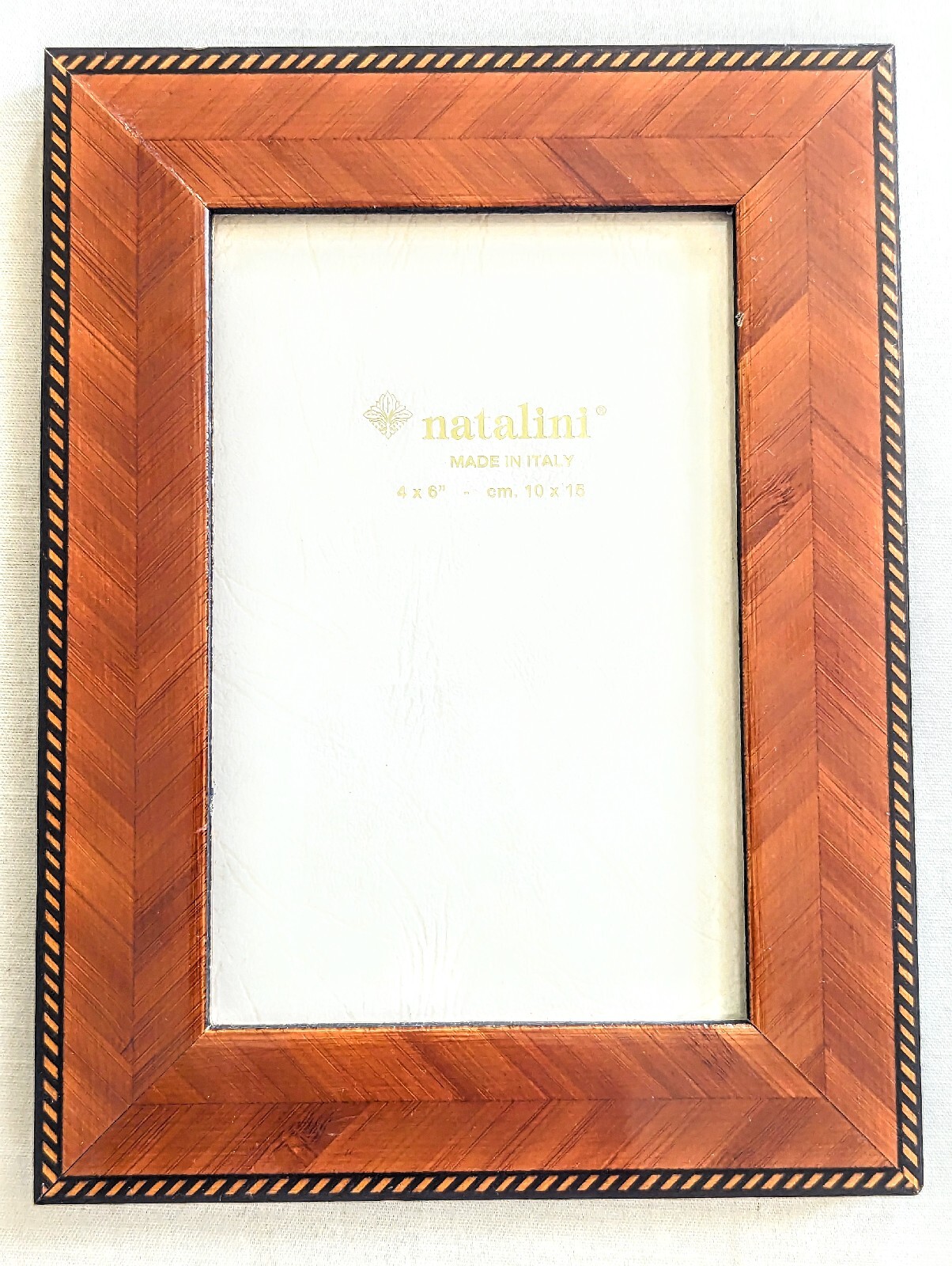 Natalini Photo Picture Frame Dark Brown Wood Black Herringbone Trim 4x6