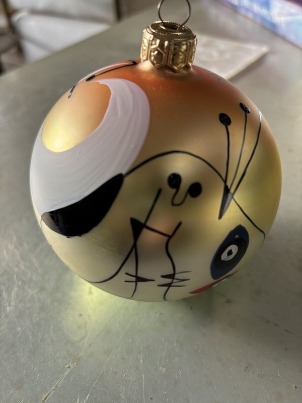Handpainted Art Ornament/Christmas ball. New, 3 1/2”.  In art style of Joan Miro