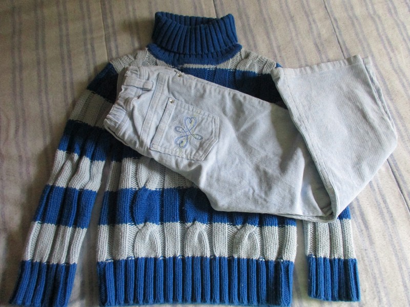 VGUC 5/6 TCP Blue Stripe Sweater/Sonoma Blue Sparkly Corduroy Pants