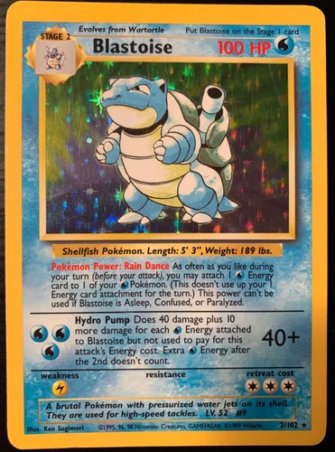 Blastoise Holo Rare - 2/102 Unlimited Base Set WOTC -Pokemon Card - MP